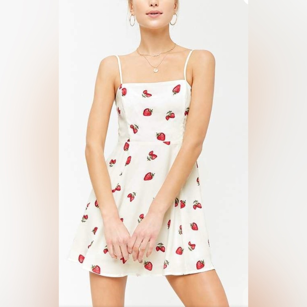 Forever 21 Cream Mini  Sun Dress with Red strawberry 🍓 Design